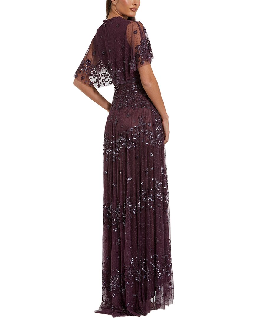 Mac Duggal Sequined High Neck Flutter Sleeve A Line Gown | ShopSimon