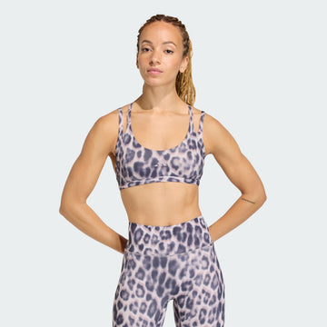 adidas Women's Optime Leopard Strappy Light Support Bra (Ice Purple / Preloved Fig / Black)
