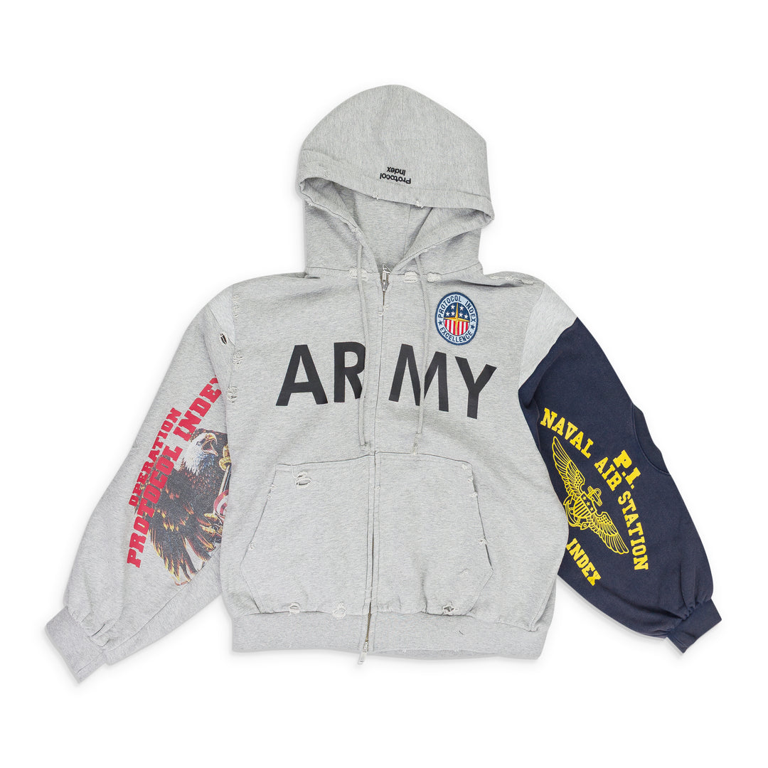 Protocol Index Melange Grey Reconstructed Zip Hoodie | ShopSimon