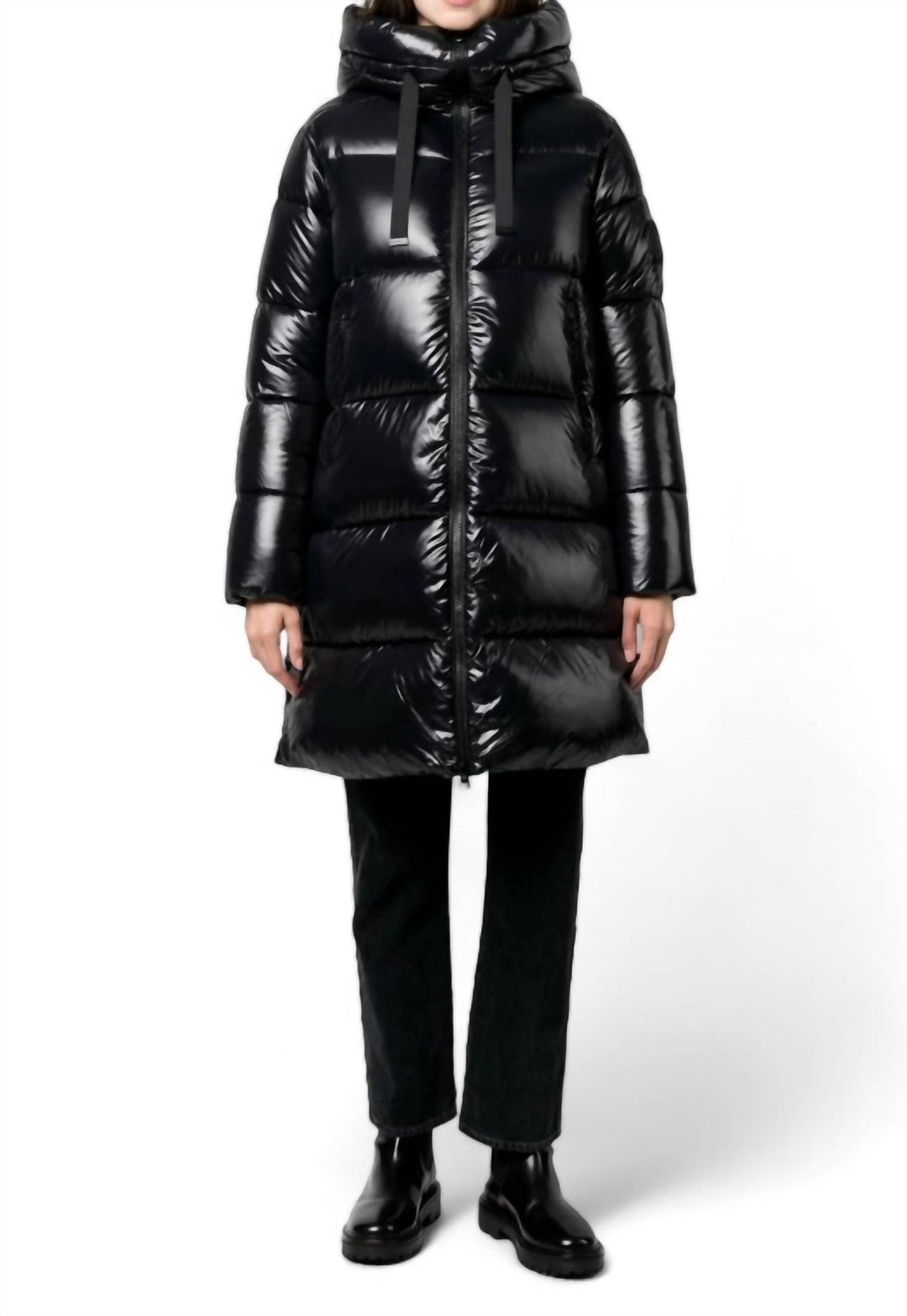 SAVE THE DUCK Women's Isabel Shiny 3/4 Heavy Puffer Coat In Black
