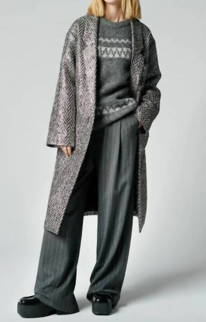 Smythe Duster Coat In Pewter Herringbone ShopSimon