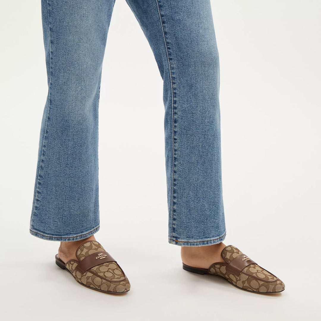 新品 コーチ 6.5 23.5 サミー レザー スライド ミュール ブラウン Coach Outlet Samie Slide In Signature Jacquard | ShopSimon