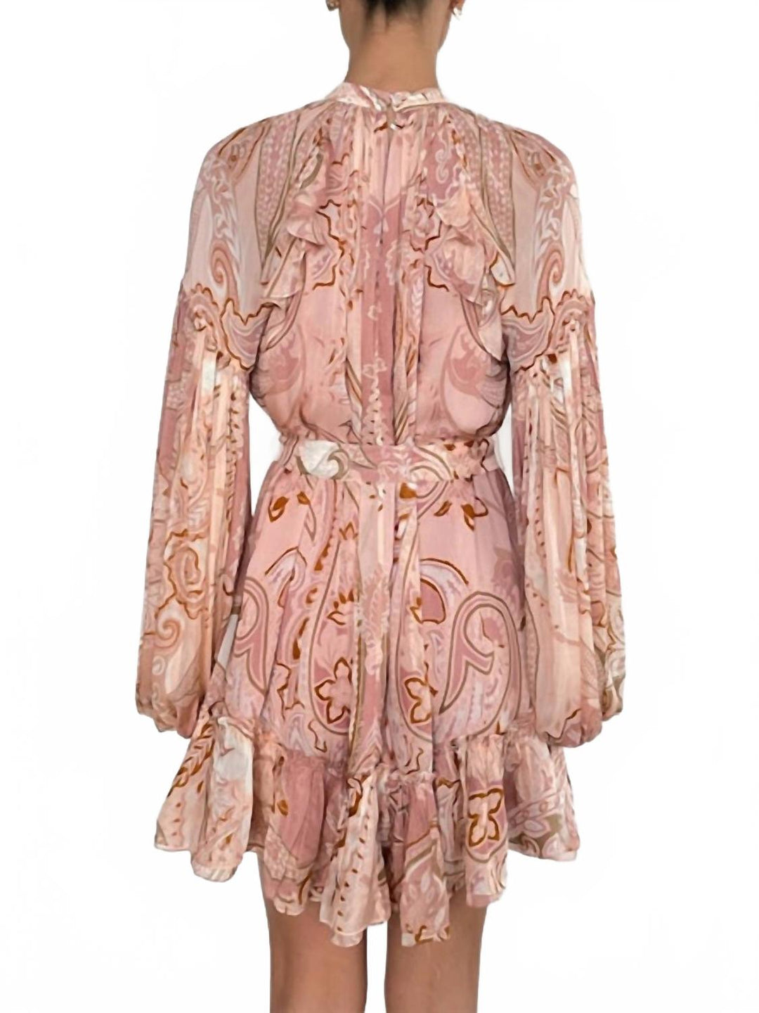 HEMANT & NANDITA Ruffle Mini Dress With Tie Belt In Pink/white