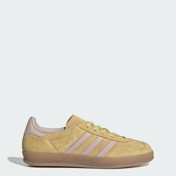 adidas Women's Gazelle Leather Upper Indoor Shoes (Almost Yellow / Wonder Quartz / Gum)