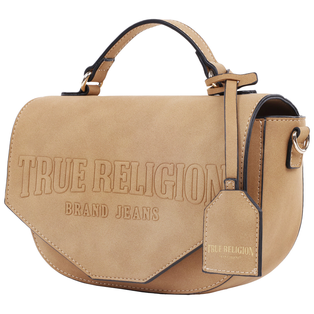 True Religion Trapunto Logo Suede Flap Crossbody