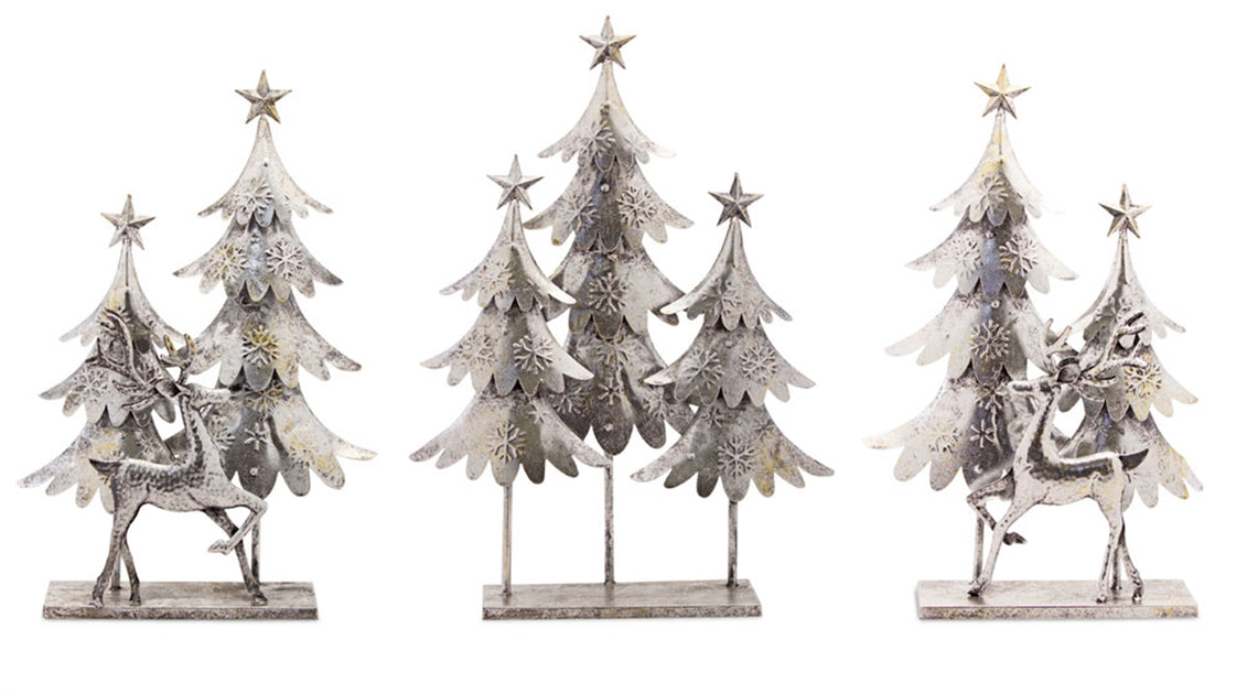 Melrose International Silver Hammered Metal Deer With Trees Display ...