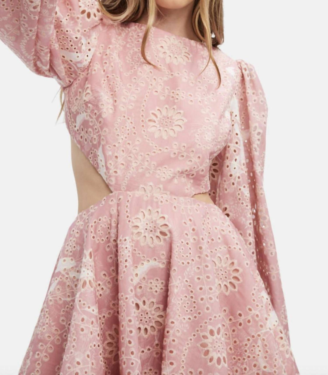 BARDOT Mila Broderie Mini Dress In Pale Blush