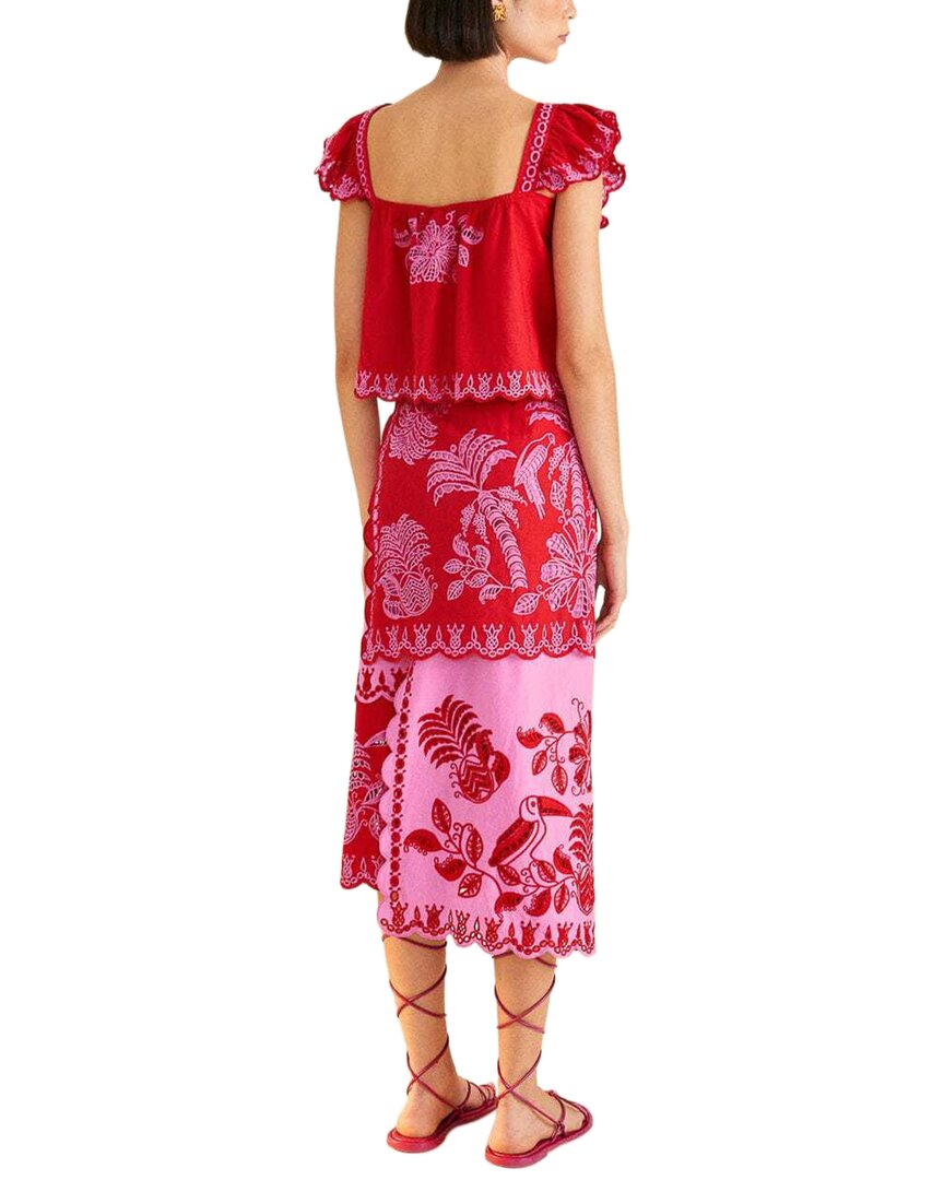FARM Rio Palm Tree Richilieu Linen-blend Blouse