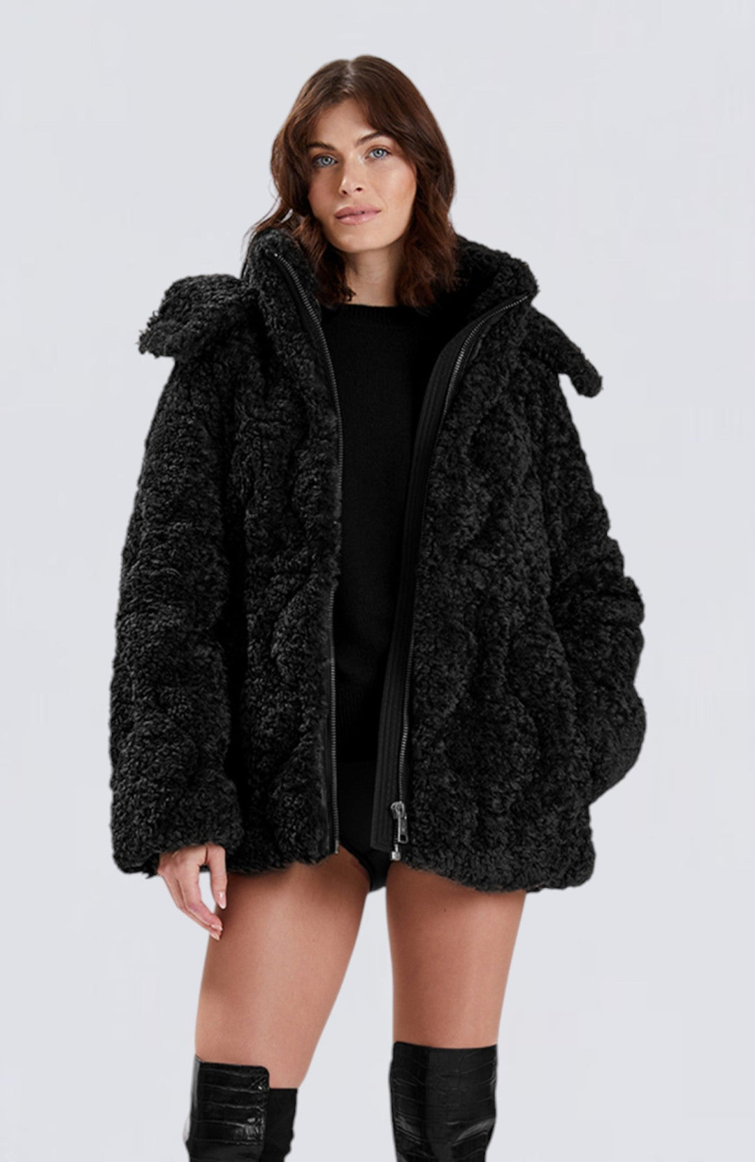 Nicole Benisti Womens Tory Oversized Shearling Jacket | ShopSimon