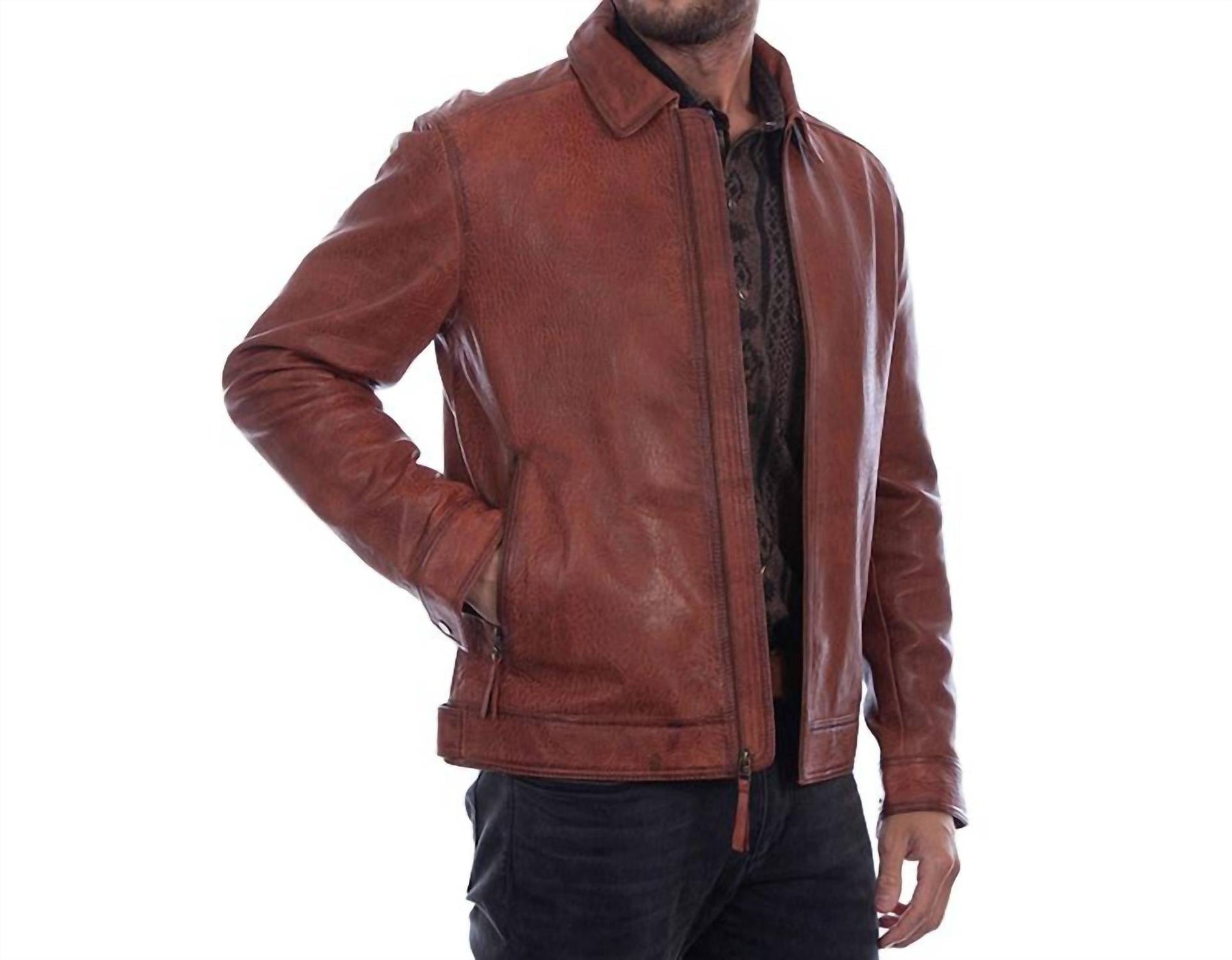 Scully Rugged Lamb Zip Front Jacket In Cognac | ShopSimon
