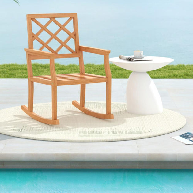 Hivvago Teak Wood Rocking Chair Oversized Porch Rocker With Backrest ...