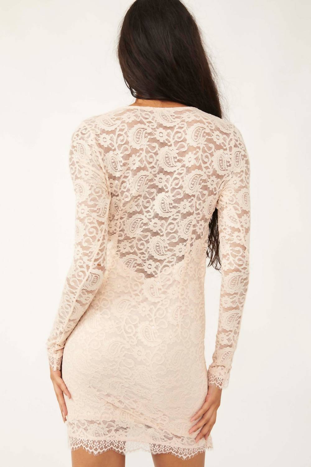 Pearl Lace Mini Dress In Champagne Toast