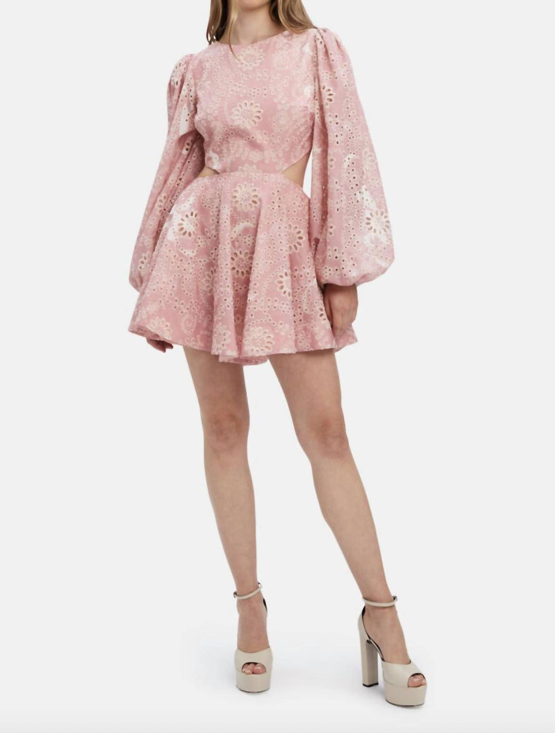 BARDOT Mila Broderie Mini Dress In Pale Blush