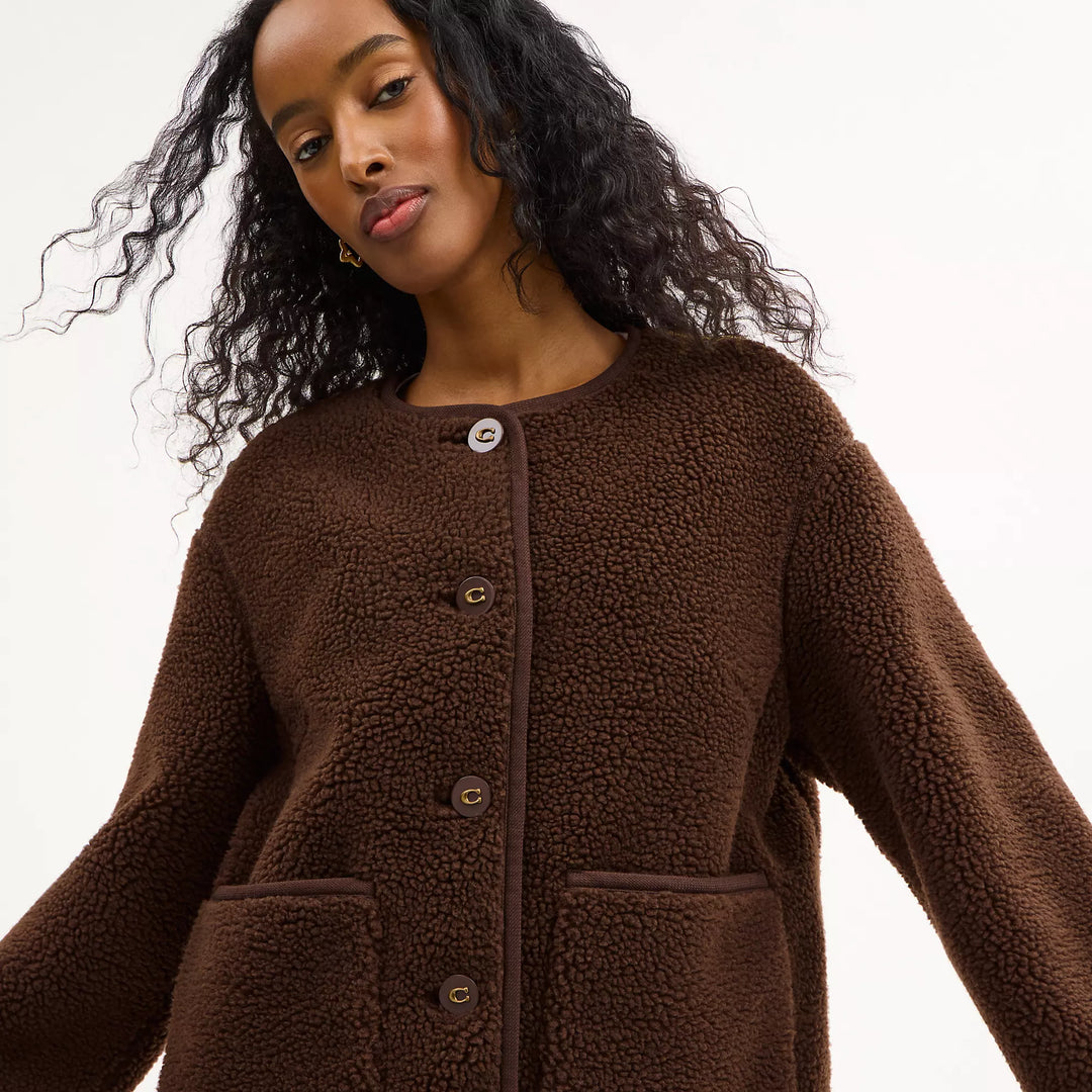 coach シェルパ カーディ ジャケット ボア ブラウン L Coach Outlet Short Sherpa Cardi Jacket | ShopSimon