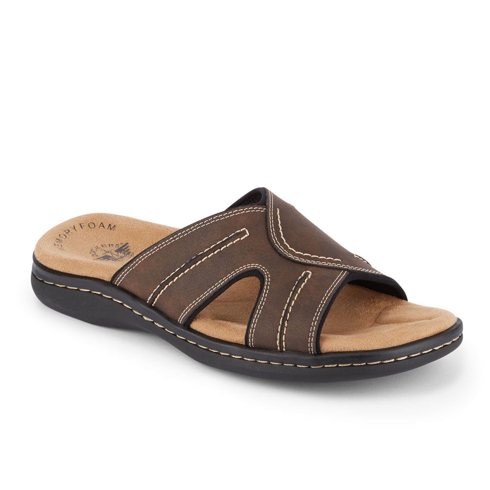 Dockers Brown Leather-Look Crossover Slide Sandals Amazon.com | DOCKERS Sunland Mens Slides Casual Slide  main image 3
