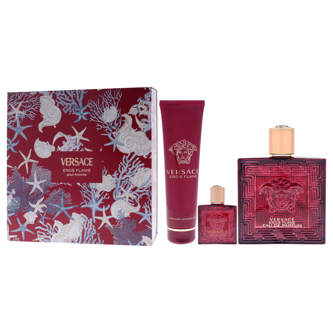 Versace Eros Flame By For Men - 3 Pc Gift Set 3.4oz Edp Spray