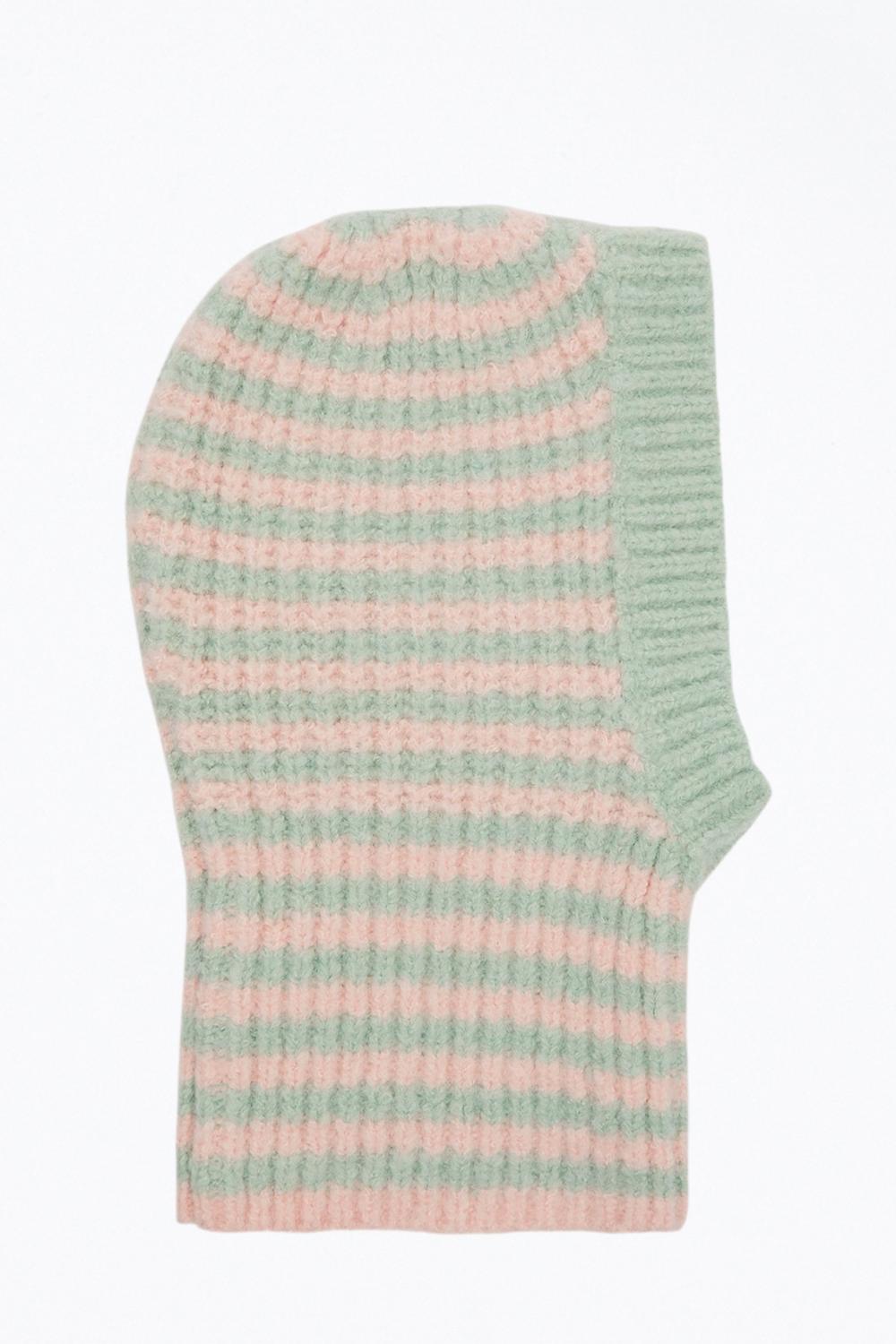 NEW HELMSTEDT alisa alpaca-blend balaclava in green/pink stripes The balaclava green and pink stripes – MILA Èt MILA main image 3