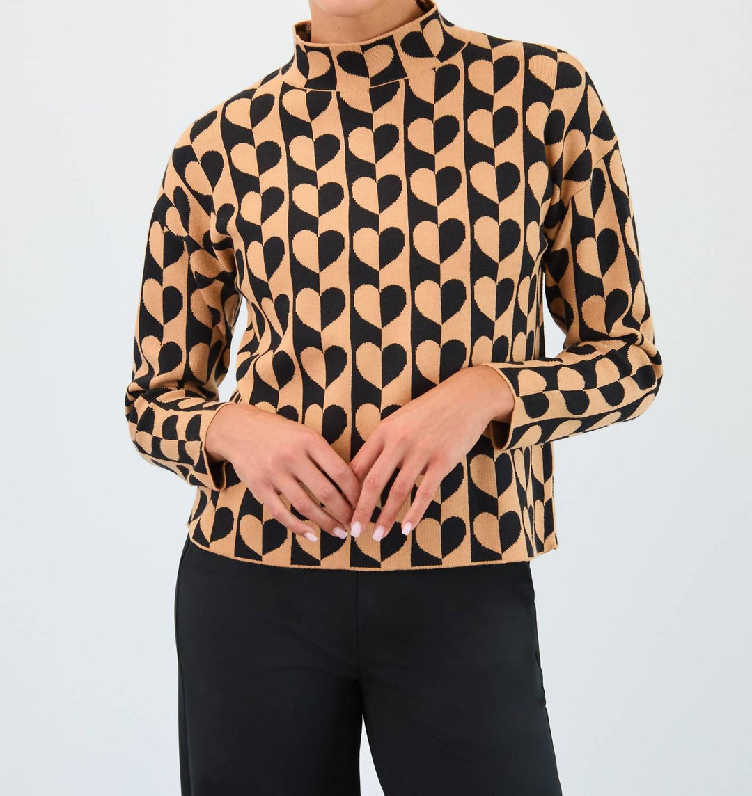 FDJ Mock Neck Jacquard Sweater In Love | ShopSimon