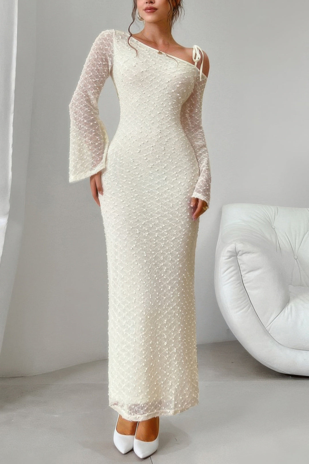 white strappy lace tassel detail bodycon dress New Women's Tassel Rhinestone Sexy Stand Collar Long Sleeve Bodycon Mini Lace-Up Dress Elegant Holiday Party Wedding Gown