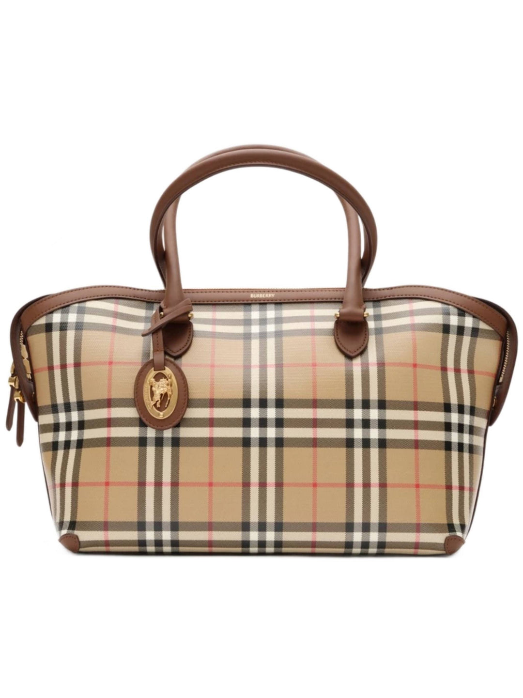 BURBERRY Small Check Tote Bag With Gold-Tone Zip Closure | ShopSimon