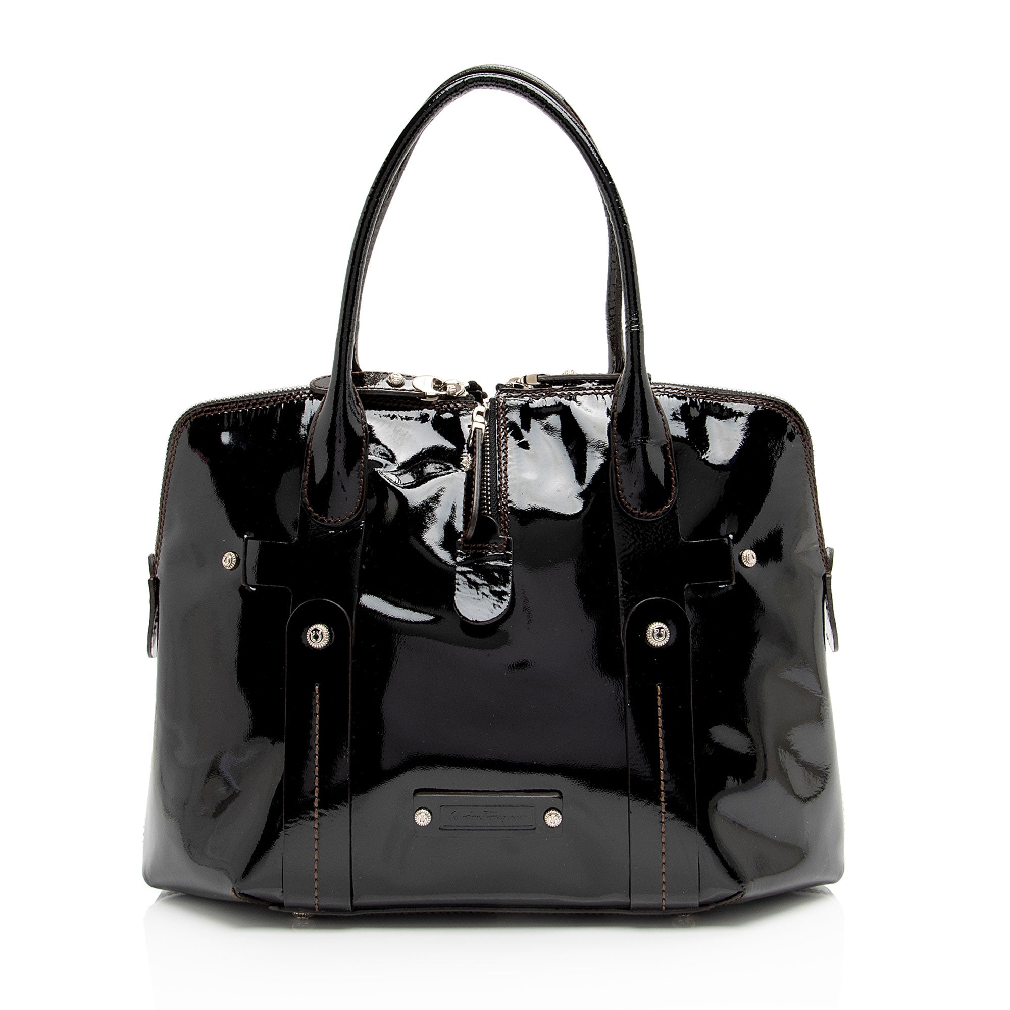 Salvatore Ferragamo Salvatore Ferragamo Patent Leather Zip Side Tote,Specials : American Fashion Style Bags On Sale