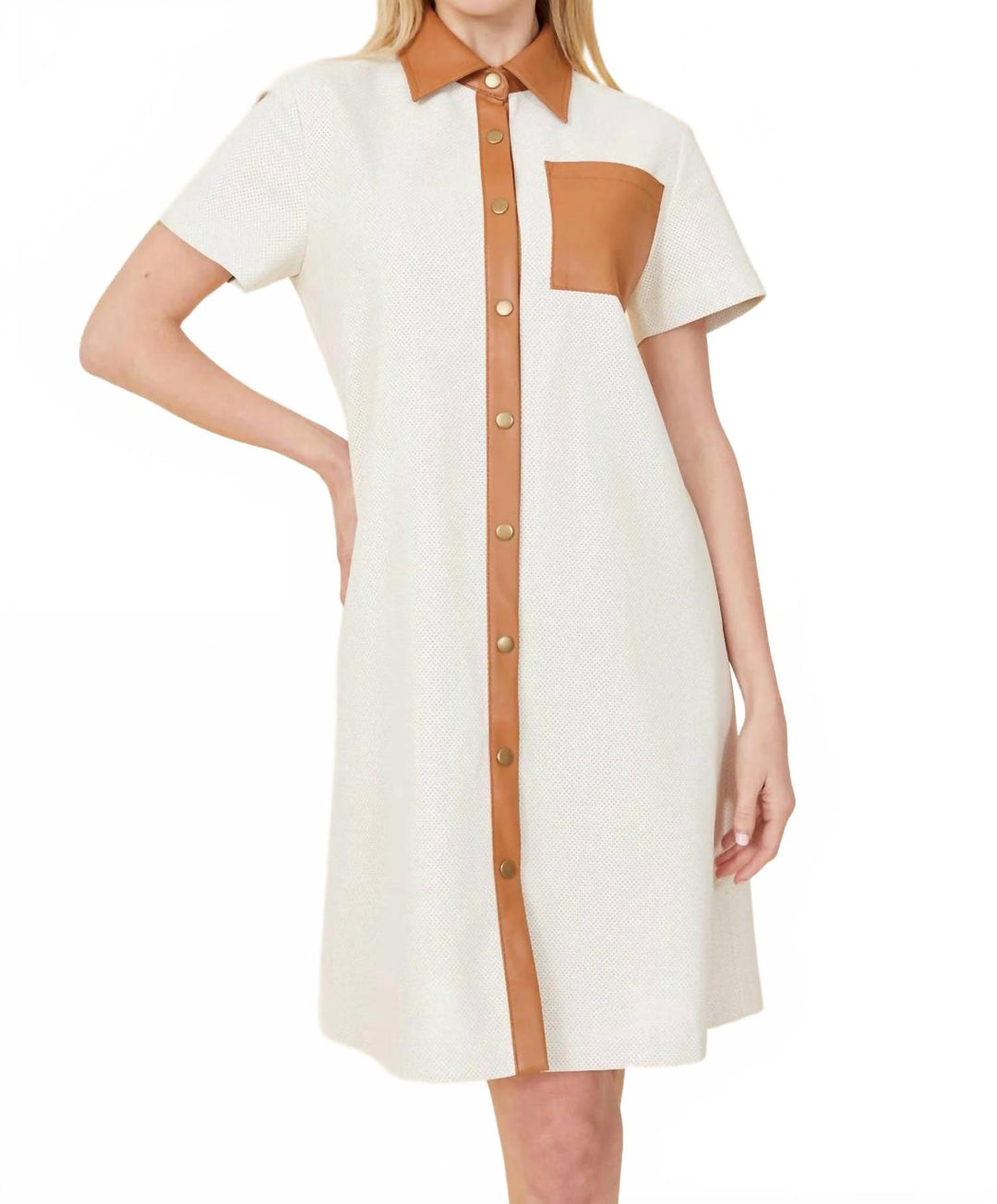 DOLCE CABO Vegan Leather V-Neck Dress In Creme