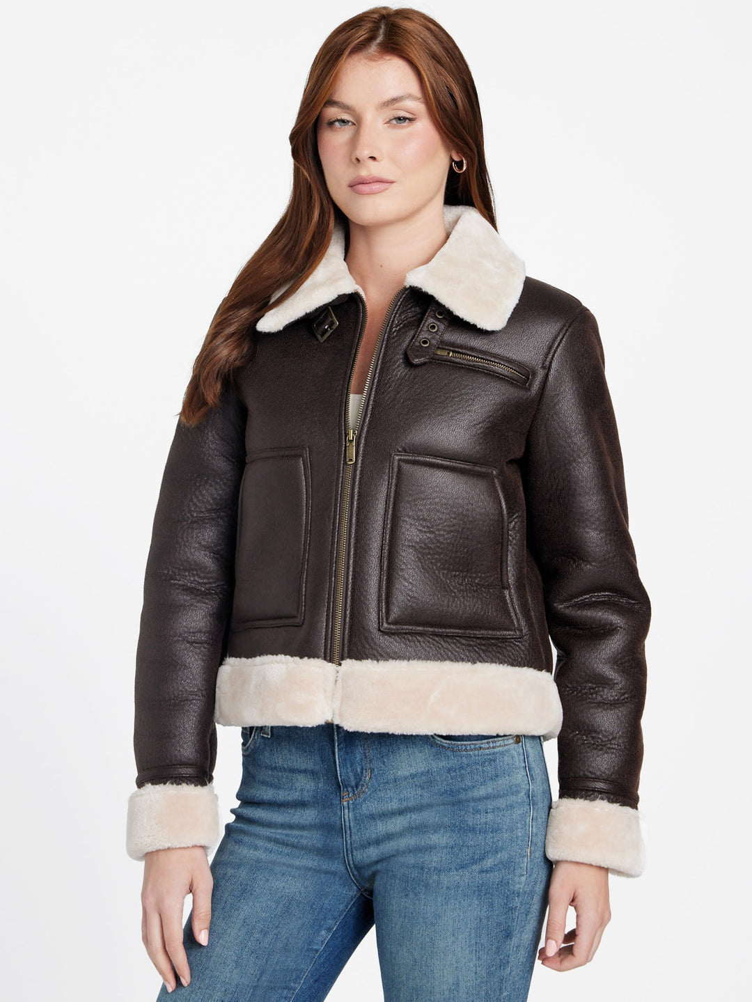 Guess Factory Lily Faux-Leather and Shearling Jacket | ShopSimon