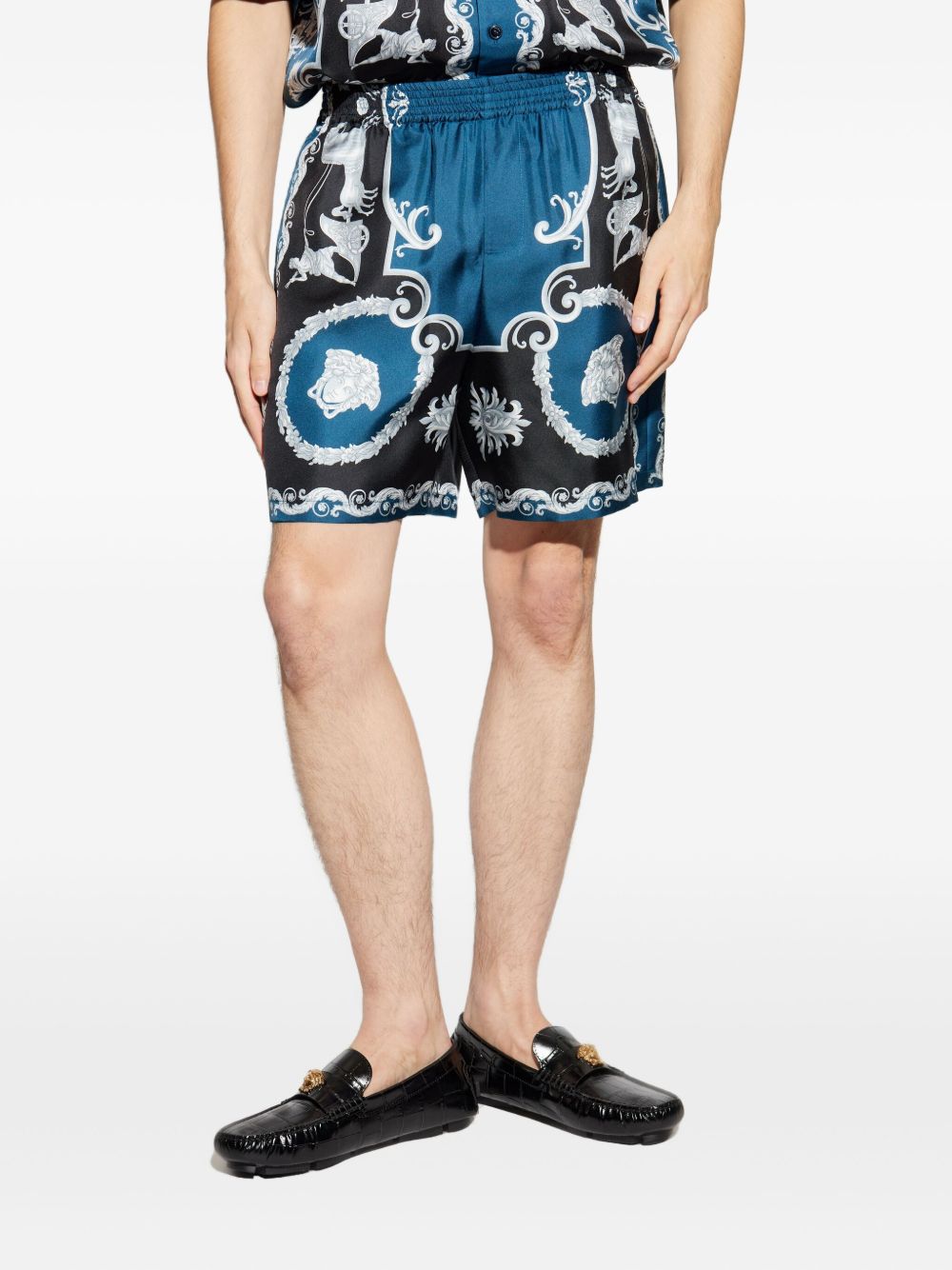 VERSACE Baroque-Printed Silk-Nylon Shorts with Elastic Waistband