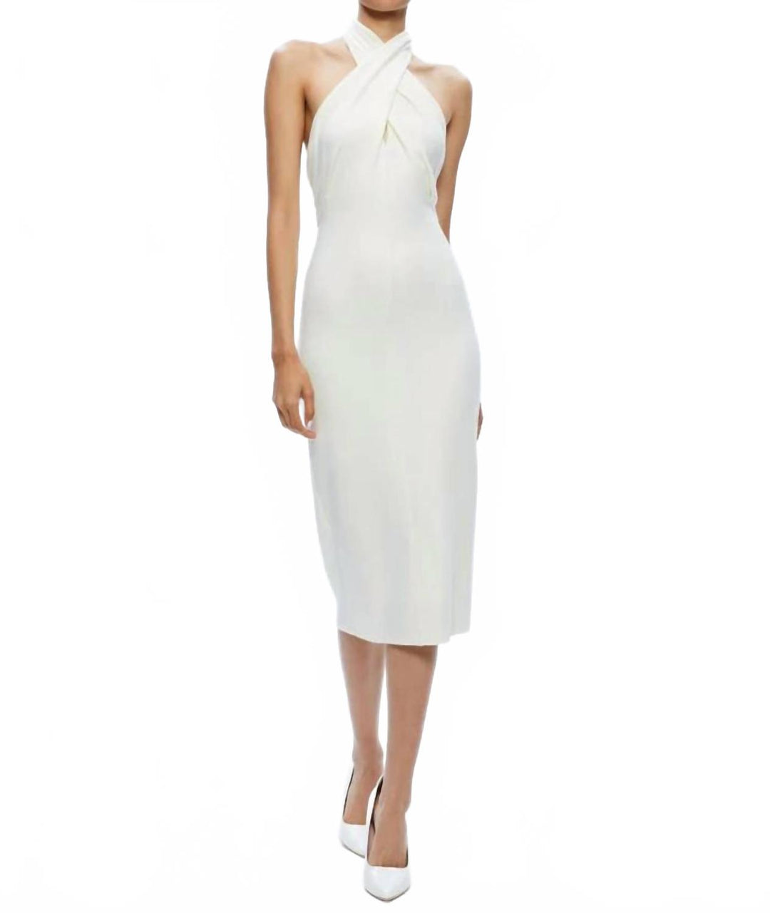 suellen twist neck halter midi dress alice + olivia In Ecru _okendo:syndication_key:CL135279047