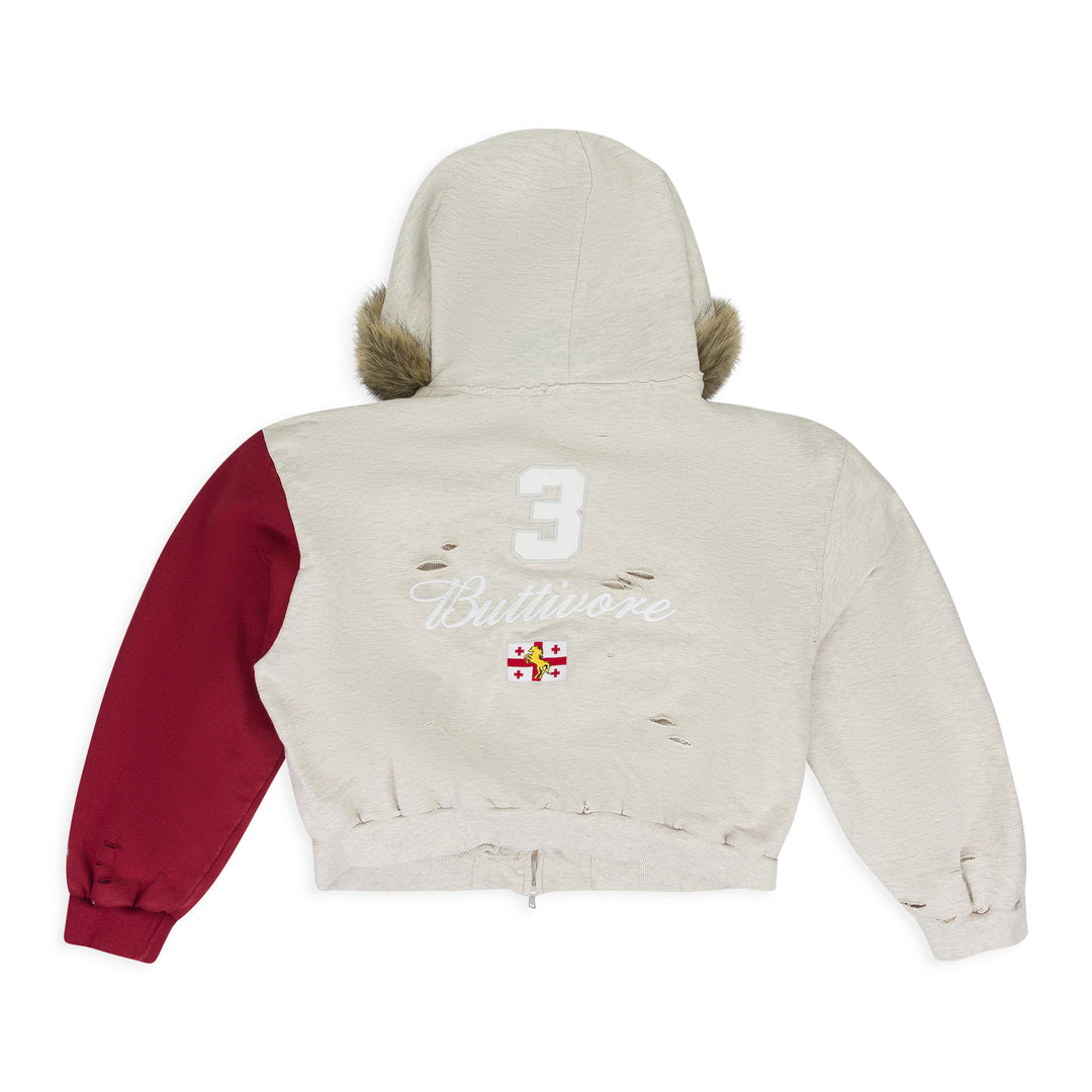 Protocol Index Oatmeal Melange 'Buttivore' Fur Lined Zip Hoodie
