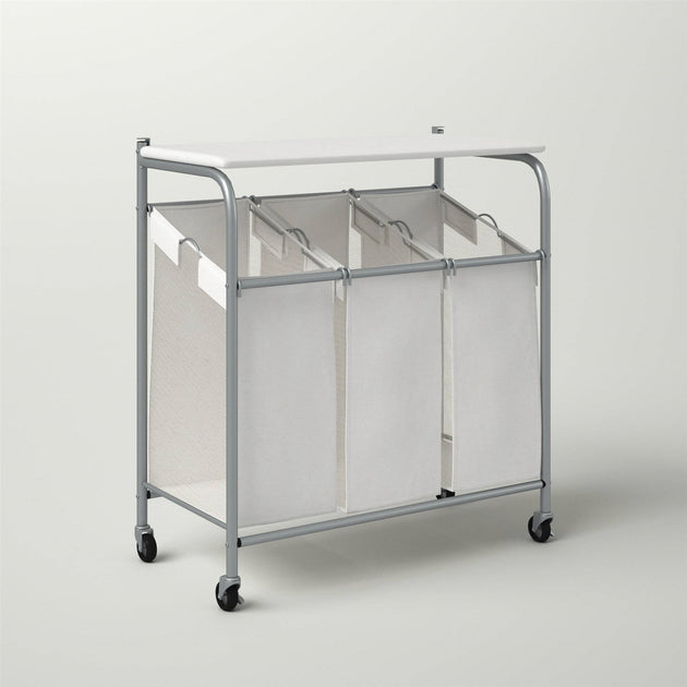 Hivvago 3 Section Wheeled Laundry Sorter Cart with Lift Top Folding ...
