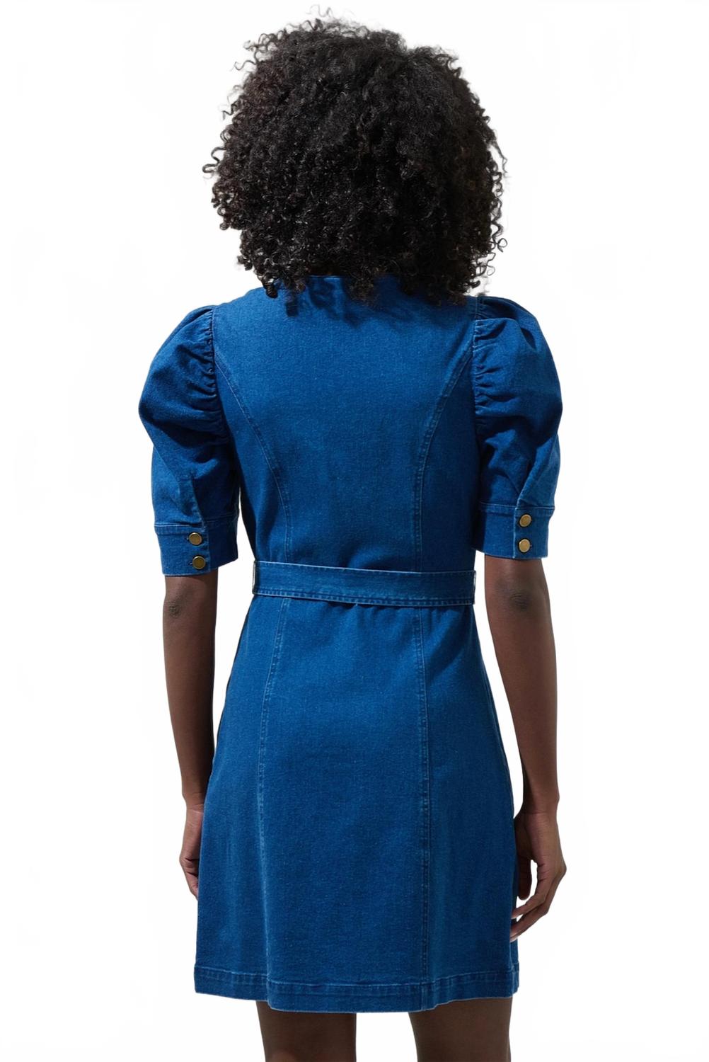 SUGARLIPS Women's Jamie Denim Puff Sleeve Belted Mini Dress In Blue |  ShopSimon