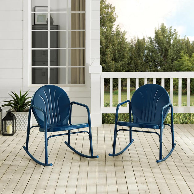 Crosley Furniture Griffith 2Pc Outdoor Metal Rocking Chair Set Navy ...