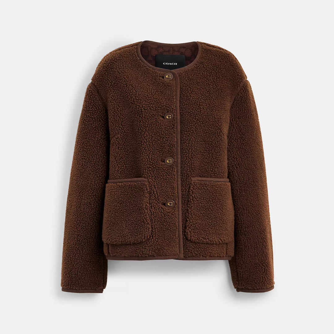 coach シェルパ カーディ ジャケット ボア ブラウン L Coach Outlet Short Sherpa Cardi Jacket | ShopSimon