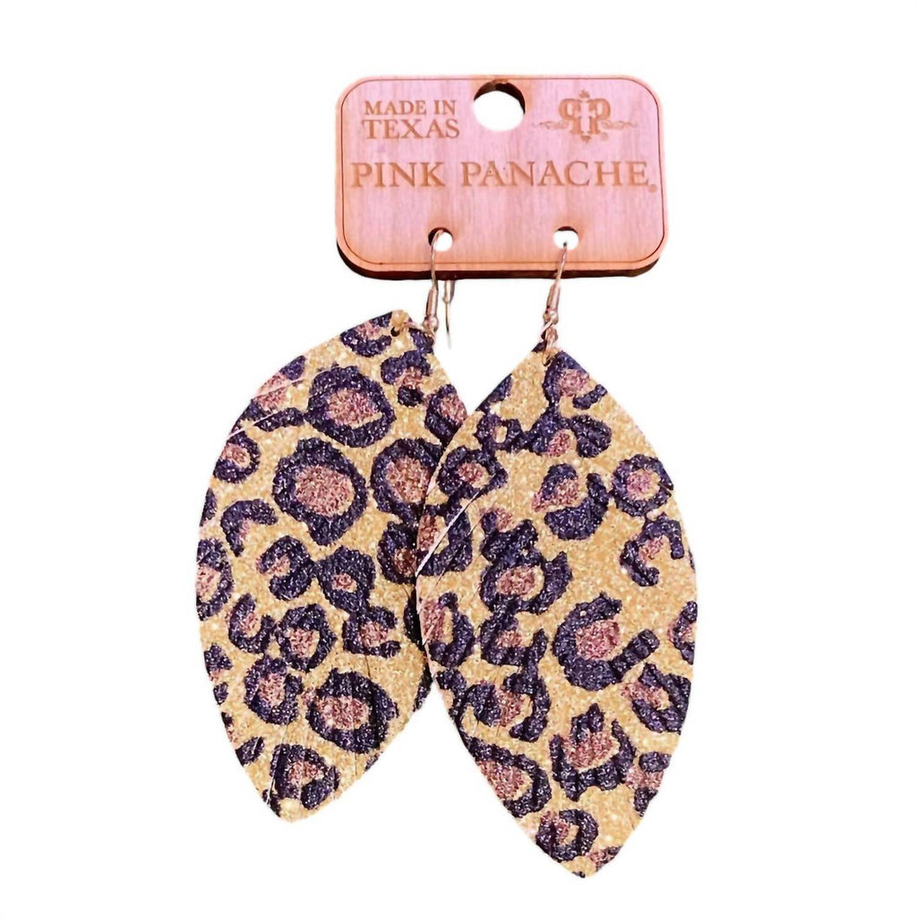 Pink Panache Leopard Feather Glitter Earrings In Black/brown