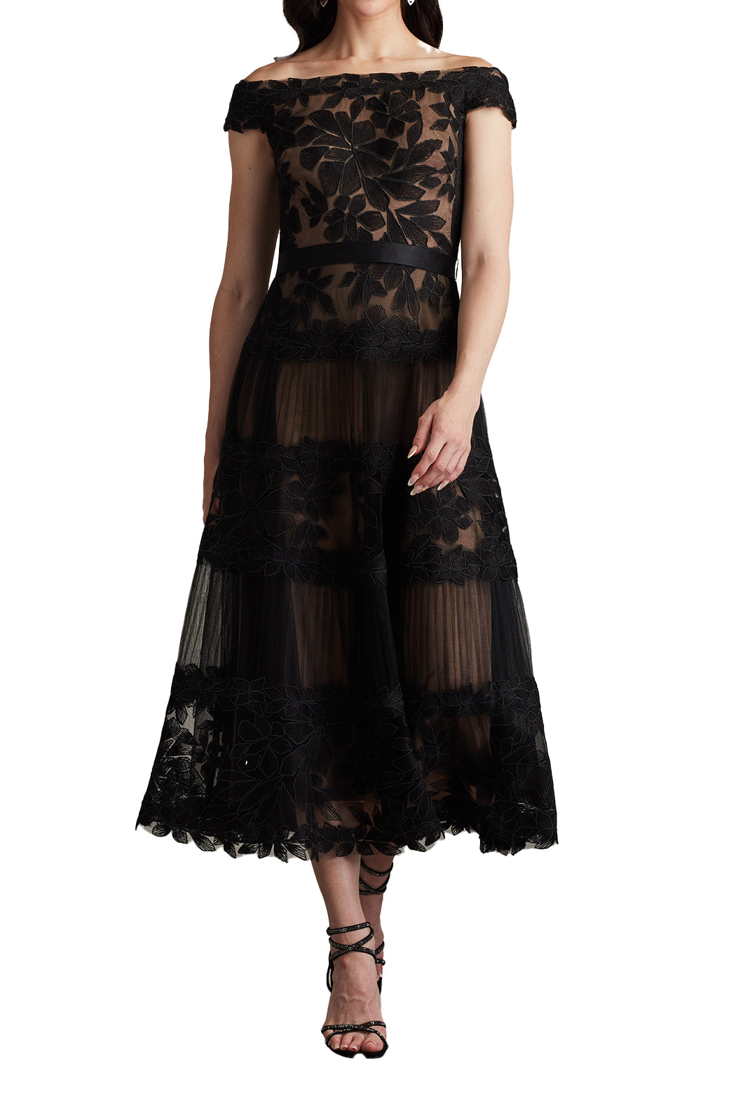 adriane floral embroidered tea-length dress Tadashi Shoji Women's Adriane Floral Embroidered Tea-Length Dress