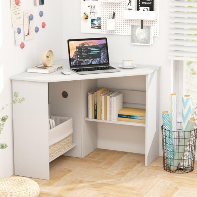 Hivvago Corner Computer Desk Triangle Writing Workstation with Storage ...