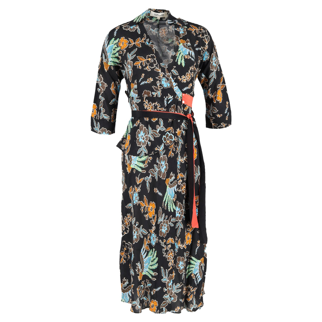 Diane von Furstenberg Madalena Midi Wrap Dress In Multicolor Silk
