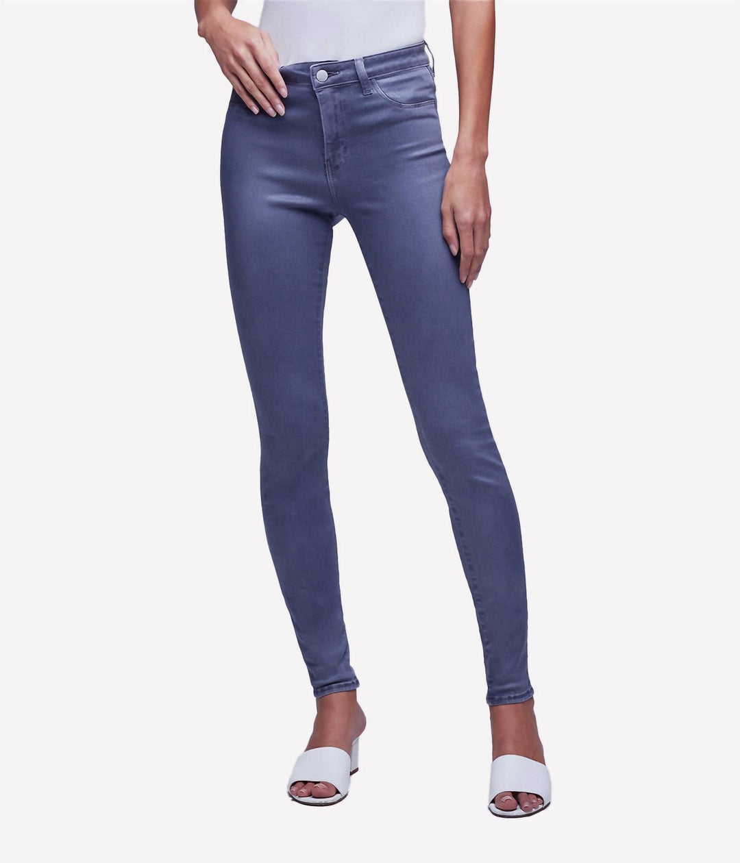 L'Agence Marguerite Skinny High-Rise Stretchy Jeans in Coated store Cocoa