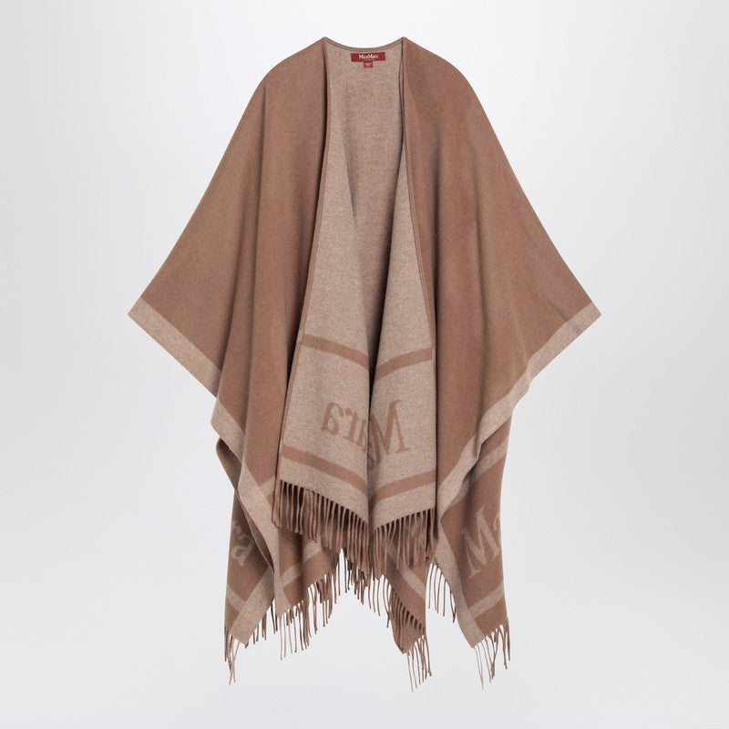 ボレロ・ショール Max Mara Studio Camel color jacquard wool poncho Max Mara Studio Women's Camel Color Jacquard Wool Poncho