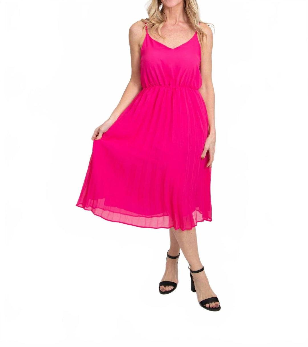Chiffon Pleated Midi Dress in Fuchsia Chiffon Pleated Midi Dress in Fuchsia
