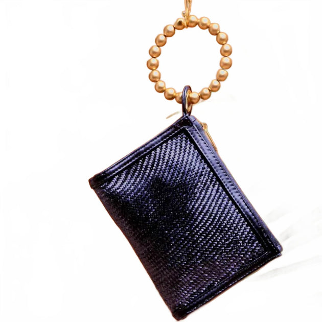Soli & Sun Woven Luxe Gold Handle Wristlet In Navy Blue | ShopSimon