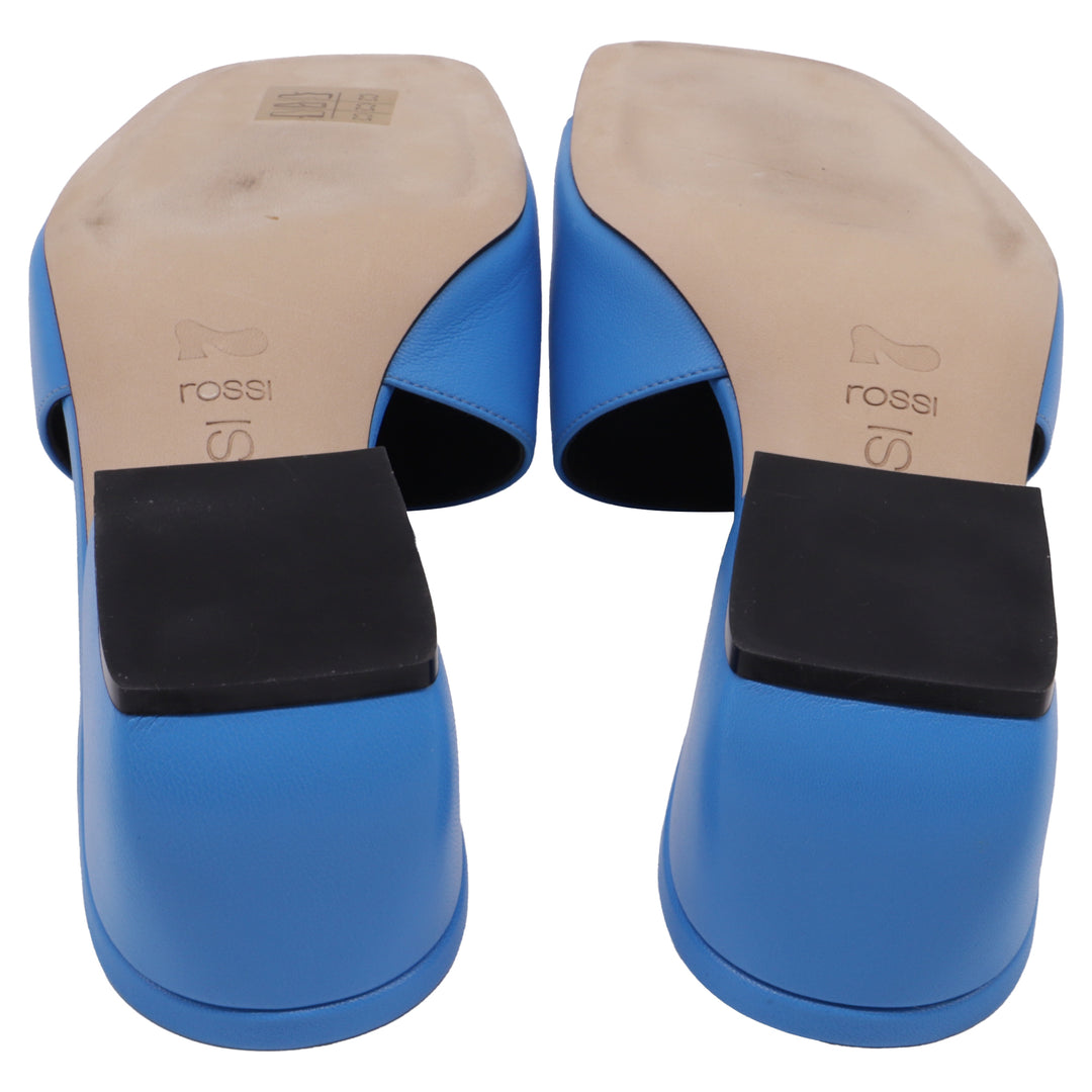 Sergio Rossi Square-toe 50mm Mules In Blue Leather | ShopSimon
