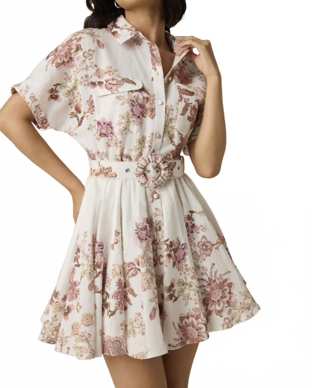 HEMANT & NANDITA Diza Belted Short Dress In Off White | ShopSimon