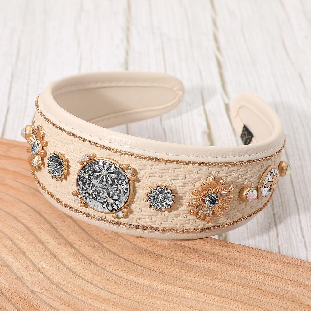 FASHNZFAB Western Floral Concho Embellished Woven Wide  display picture 3