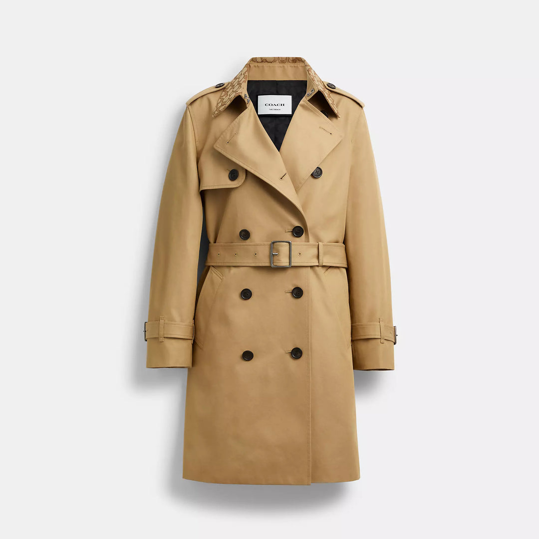 COACH ベージュ ミッドトレンチコート Coach Outlet Mid Trench Coat With Signature Collar | ShopSimon