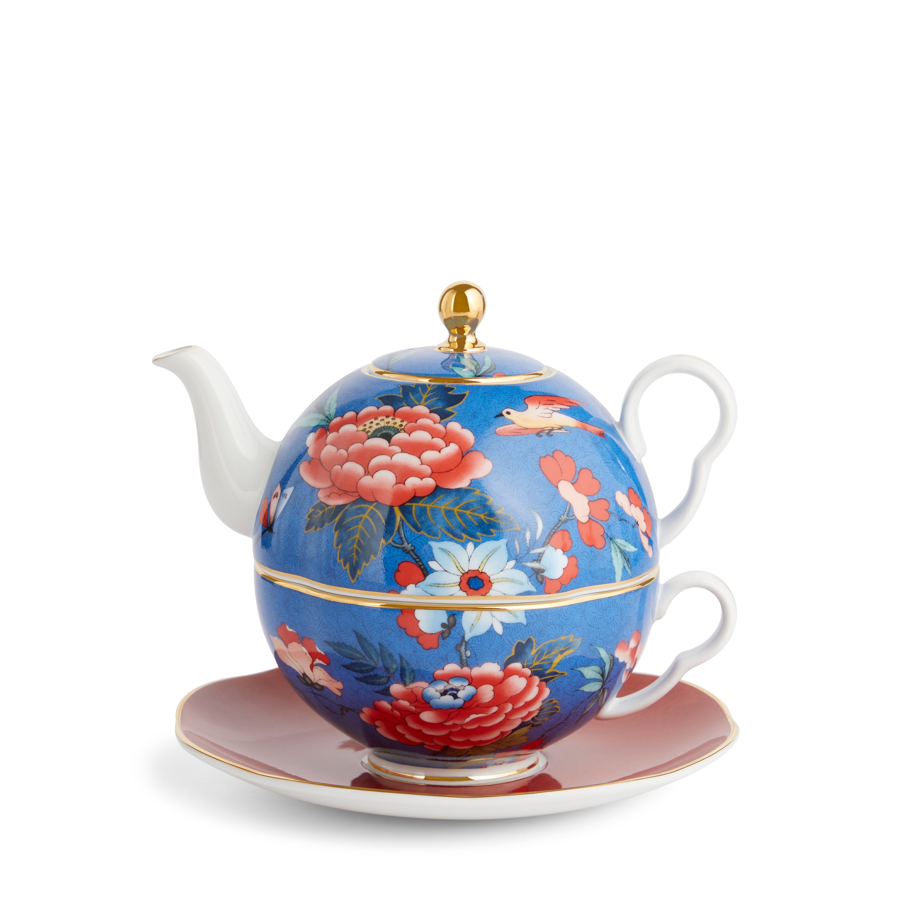 Wedgwood Paeonia Blush Tea for One 18.7oz Blue & Red,Specials : American Fashion Style Bags On Sale