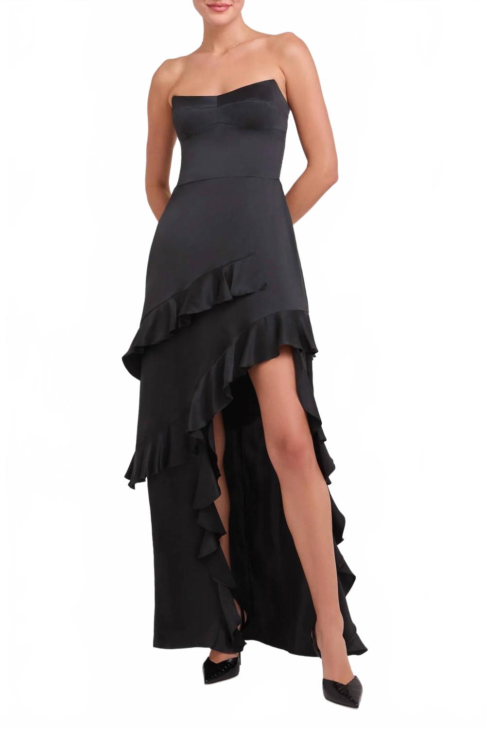 magnolia maxi dress amanda uprichard Strapless in Black Silk | M Silk Maxi Strapless Tiered Navy Tall Linen Viscose Style:BLUE523 co-black