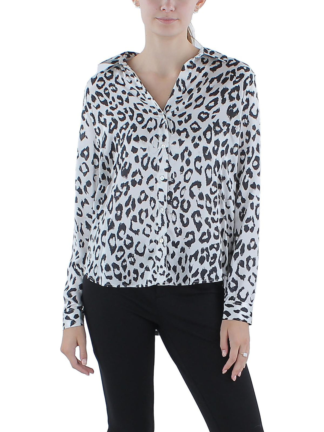 LAGENCE Womens Button fashion Down Shirt Silky Animal Print Size 2