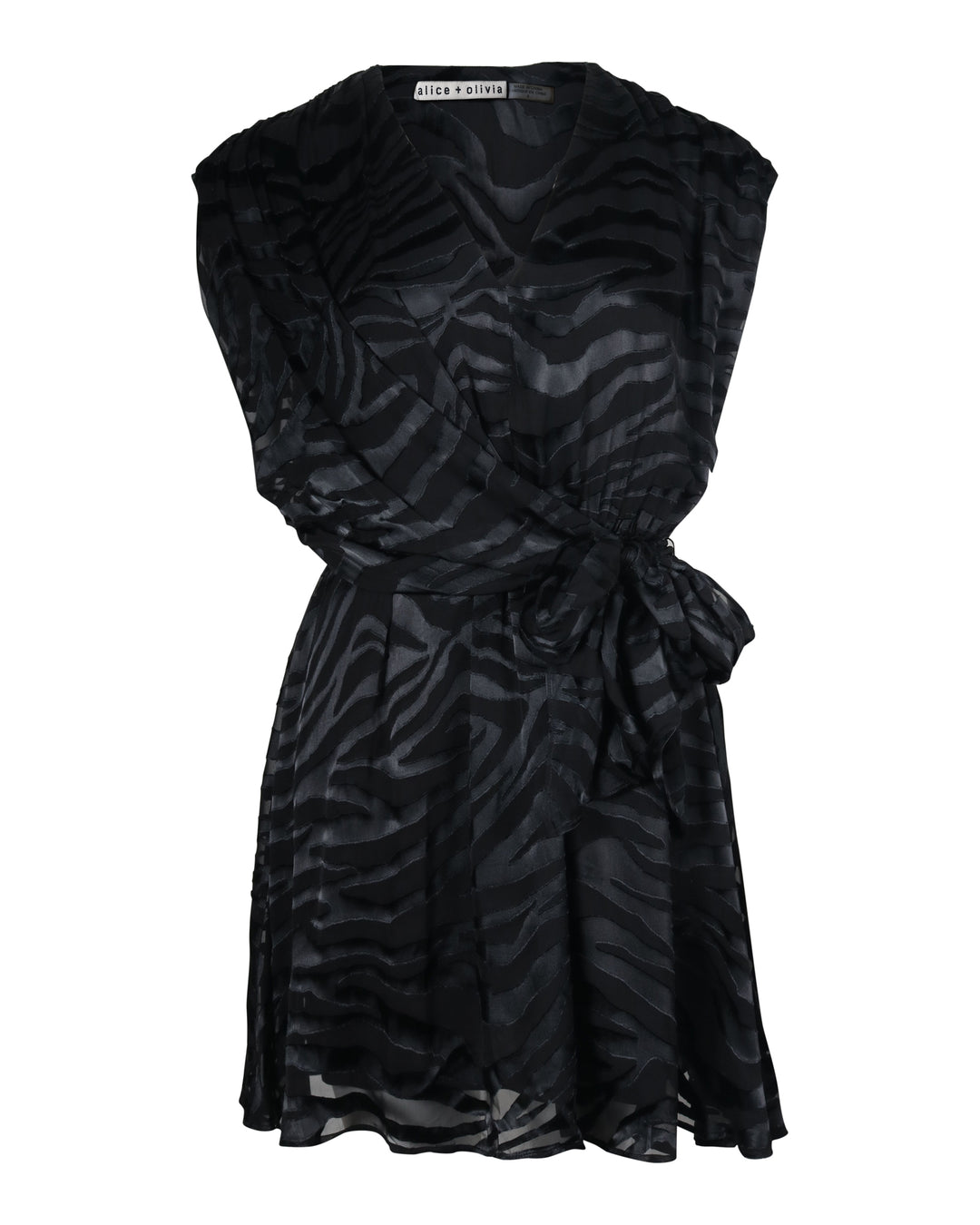 Alice + Olivia Essie Tiger-print Mini Wrap Dress In Black Viscose